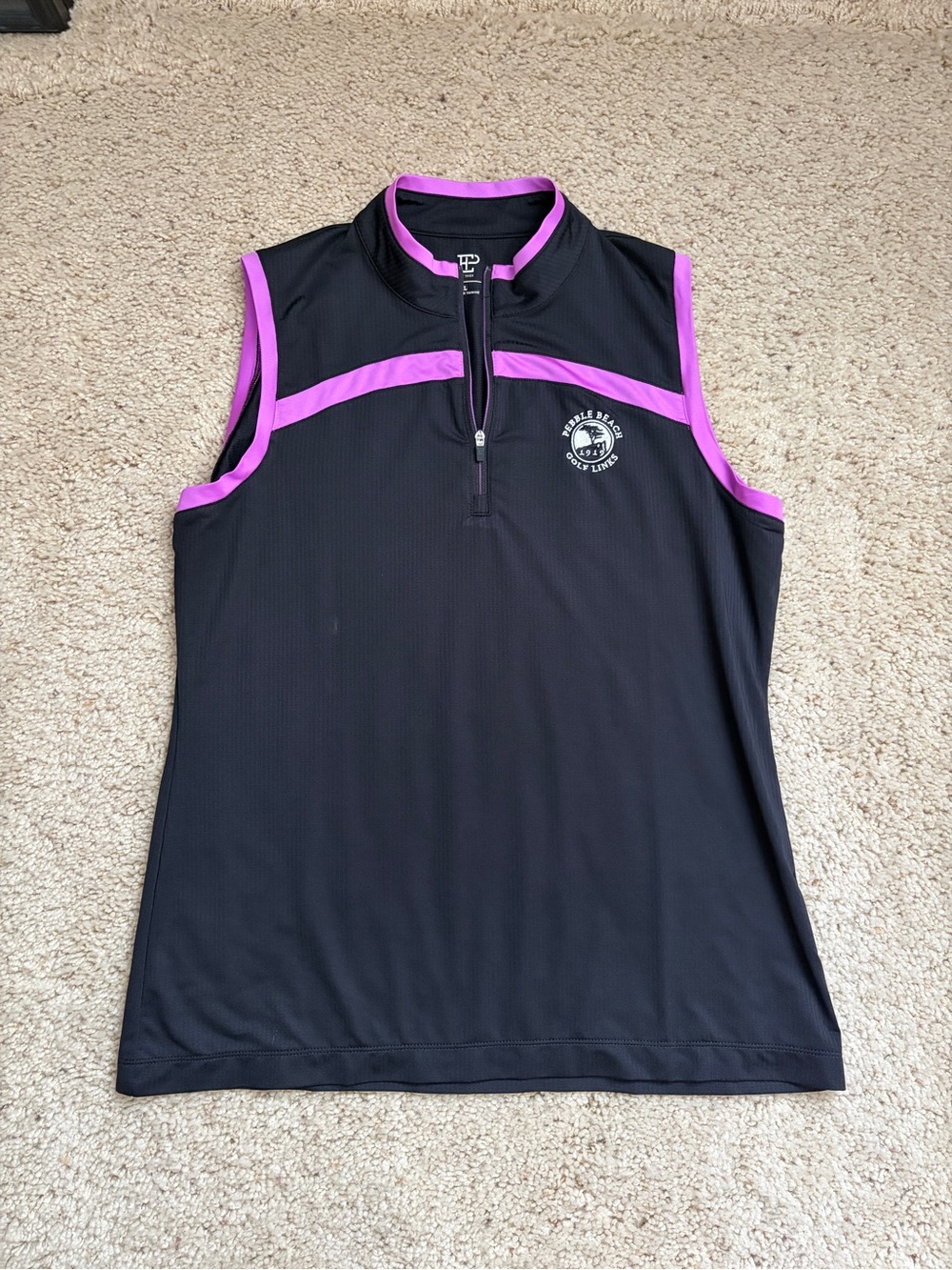 EPNY Pebble Beach Golf Links Yoke Zip Mock Sleeveless Polo Large (141)